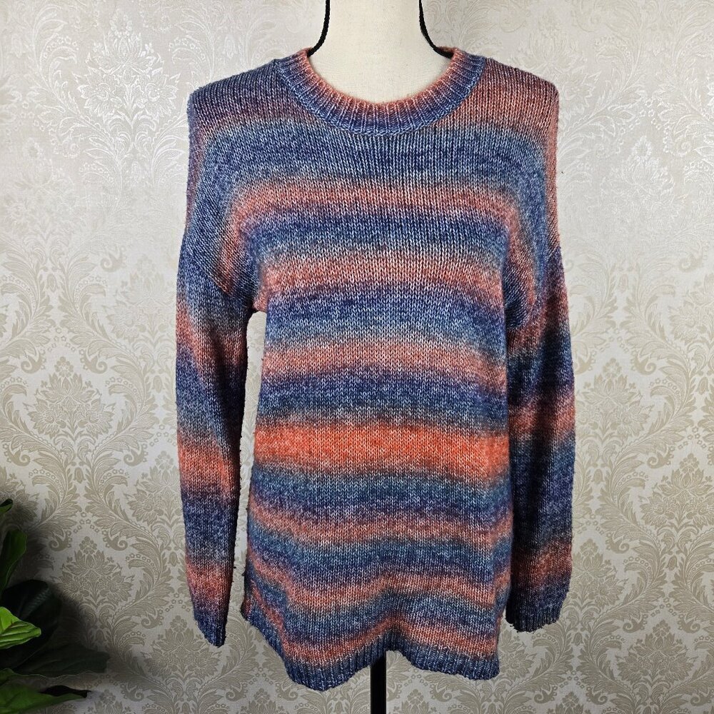 BB Dakota Size Small Pink Blue Horizontal Striped Sweater Cotton Blend Long Slv
